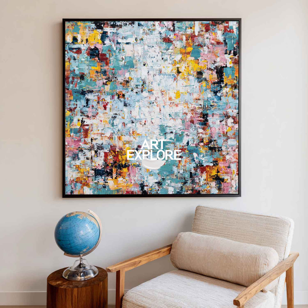 Hand Painted Textured Abstract Art With Blue And Gold For Modern Living Room Decor