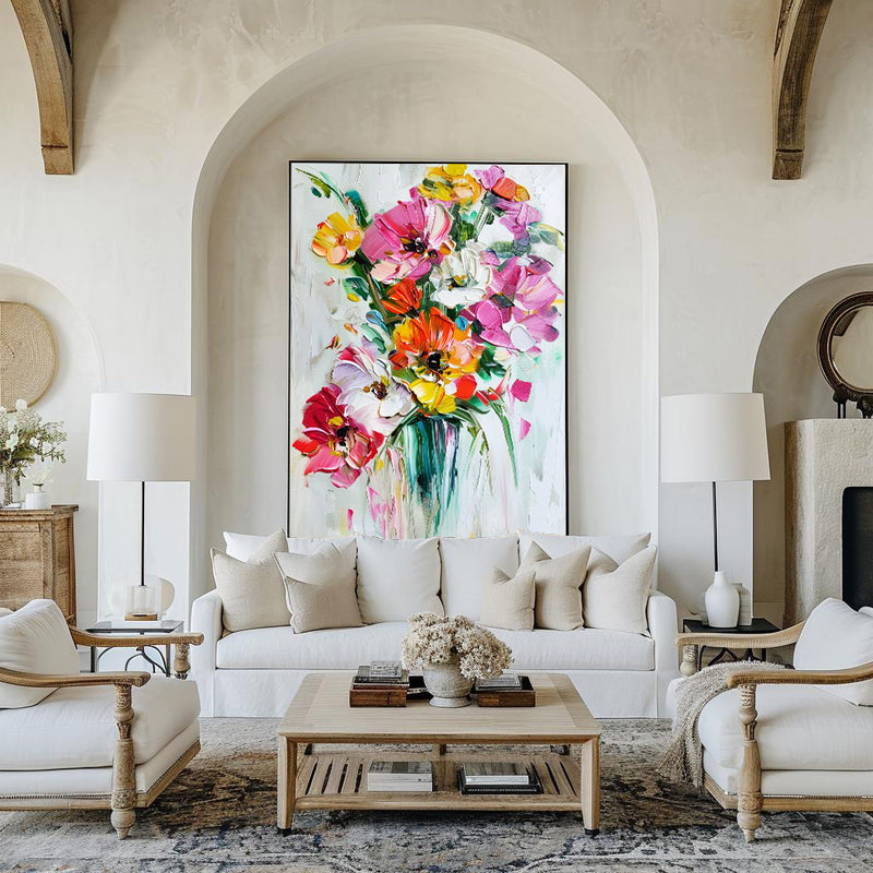 Big Wall Decor  Abstract Flowers Painting Abstract Textured Canvas Art Boho Wall Art 