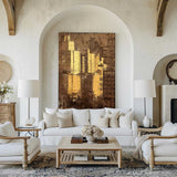 Large Brown Gold Abstract Cityscape Canvas Art Modern Abstract Wall Art City Canvas Art For Sale