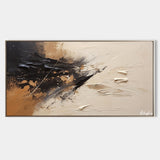 Large tan and beige abstract painting Japandi black beige wall art for livingroom