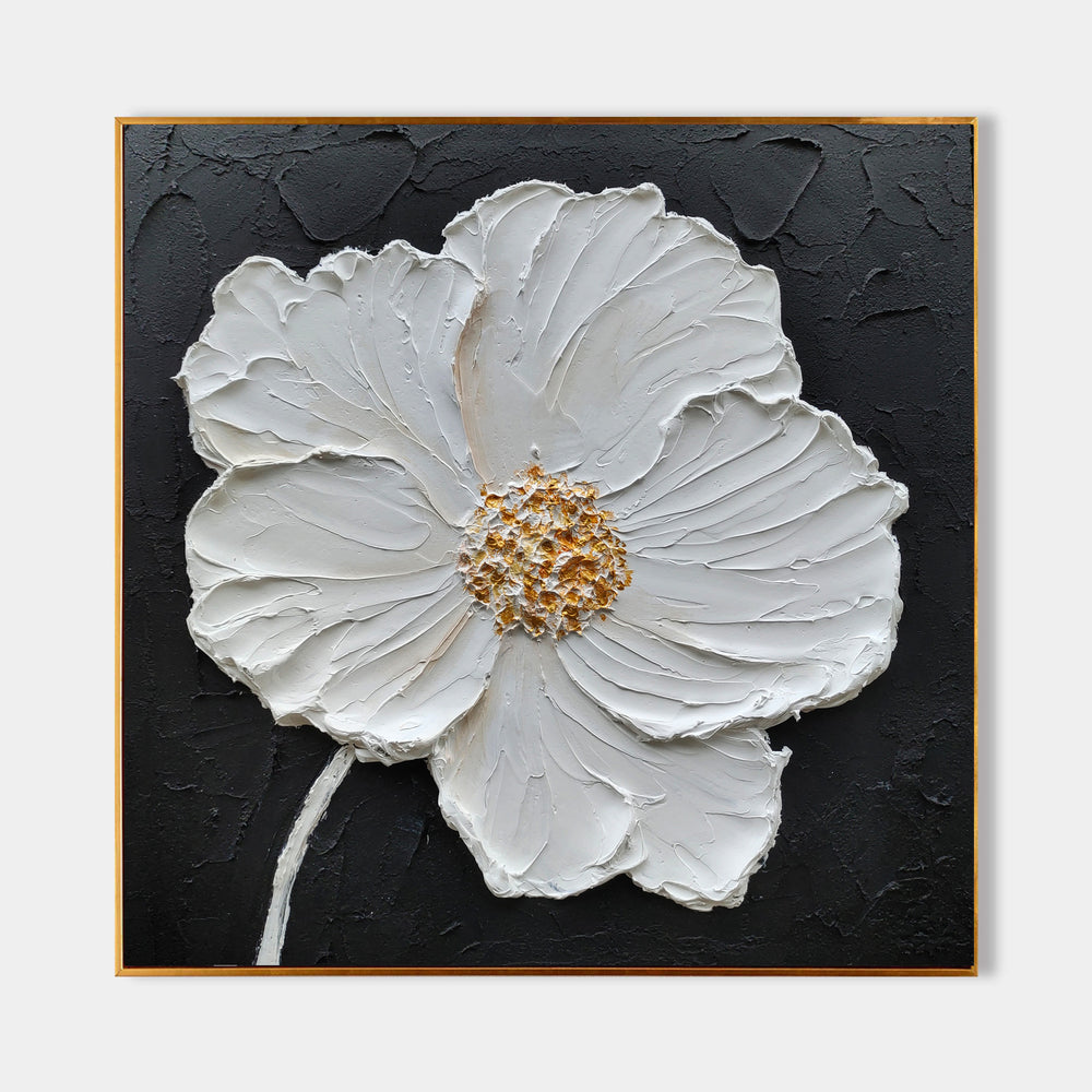 3D White Flower Abstract Painting Minimalist Abstract Art On Canvas Modern Flower Painting Painting For livingroom