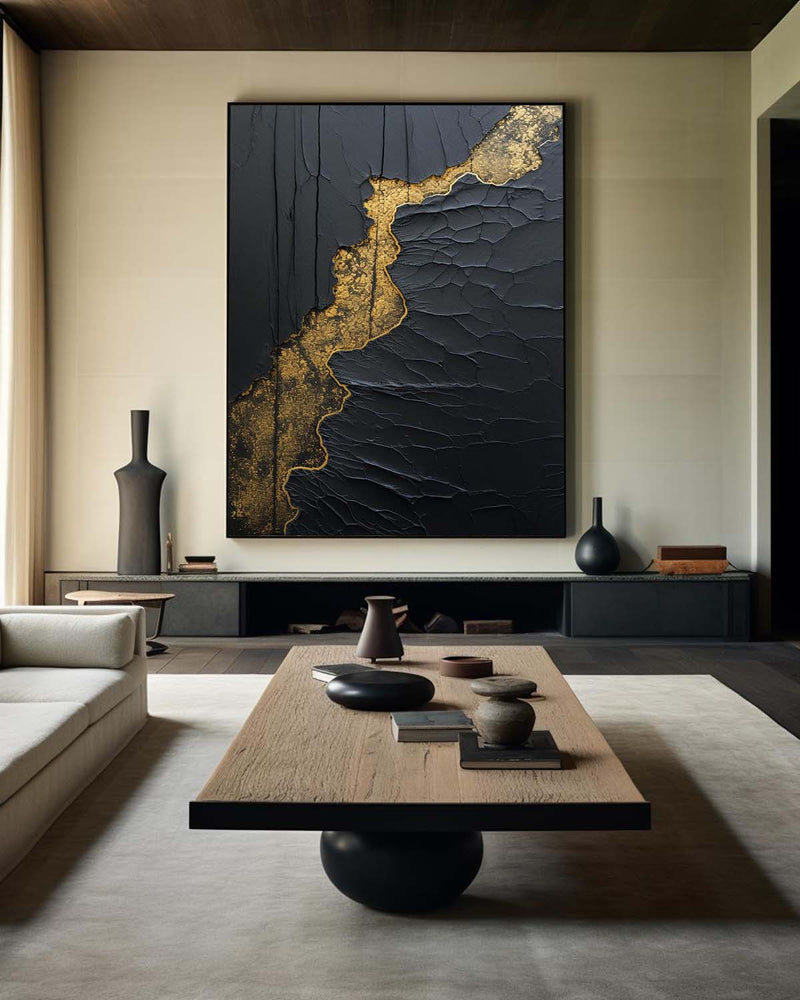Black And Gold  Modern Art Black Texture Art Paintings For Wall Luxury Art Custom Artwork