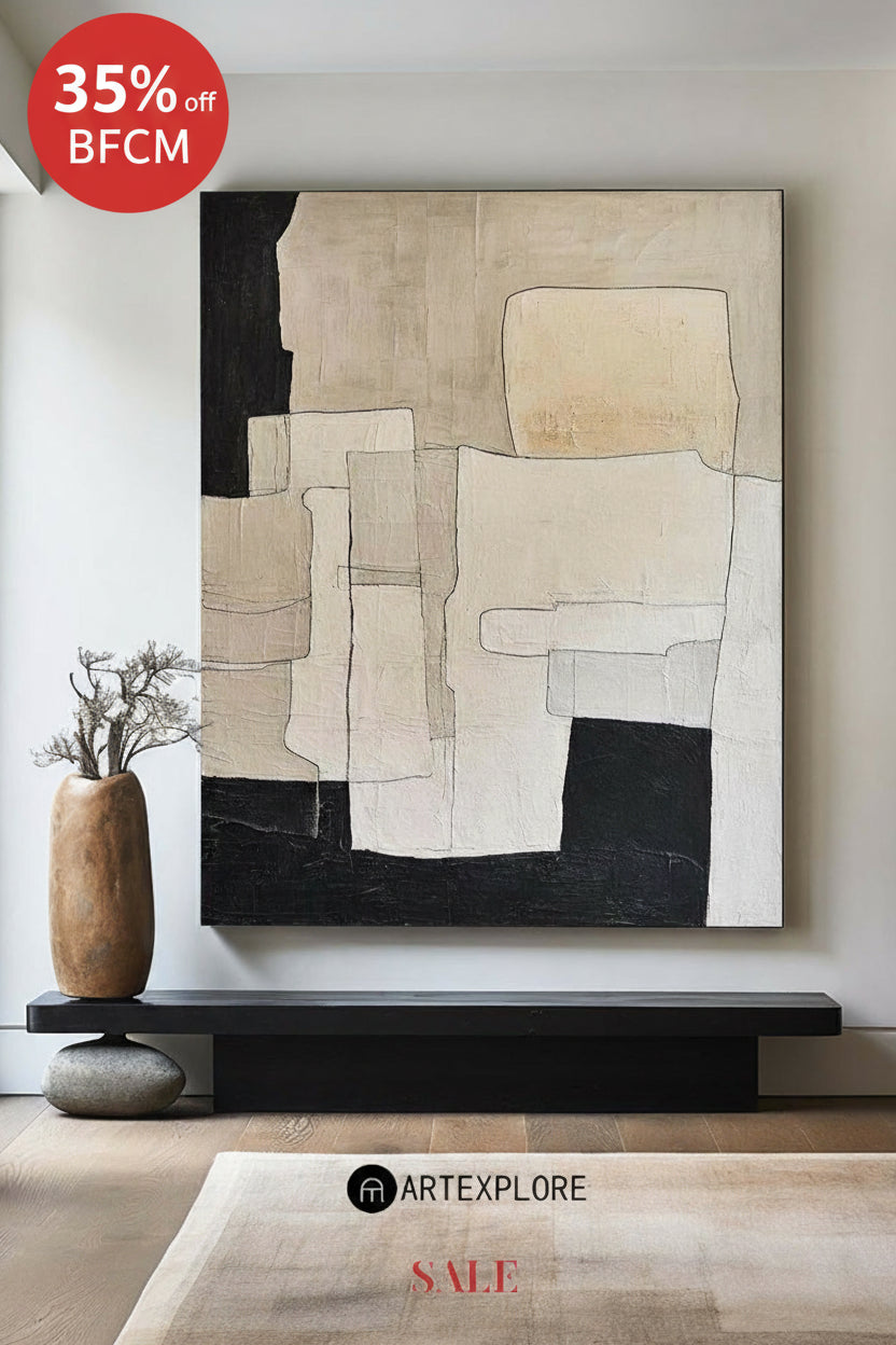 Modern Black And White Abstract Canvas Wall Art Minimalist Art Minimalist Painting For Livingroom