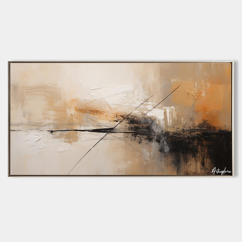 Large black and beige canvas paintings, thick textured abstract wall paintings