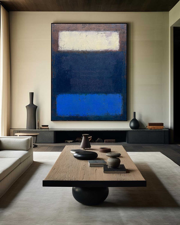 Blue And Brown Minimalist Acrylic Painting On Canvas Blue Minimal Canvas Art Abstract Minimalist Modern Wall Art For Living Romm