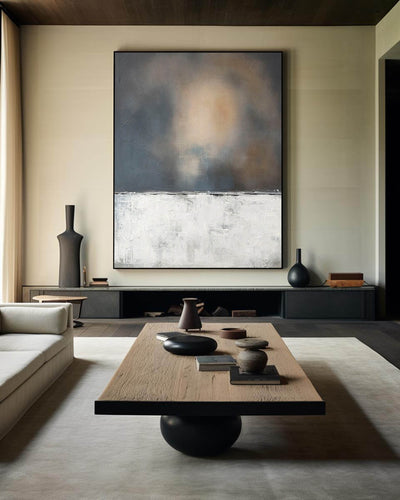 Wabi-sabi Minimalist Canvas Wall Art, Rothko Style Canvas Art Black White Acrylic Painting For Sale