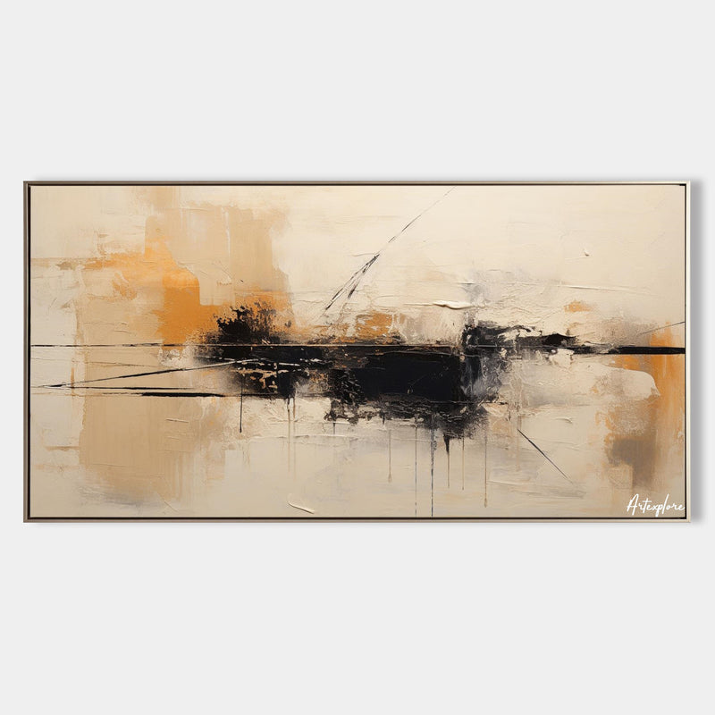 Japandi black beige wall art, dark beige soft brush strokes thick textured paintings for sale