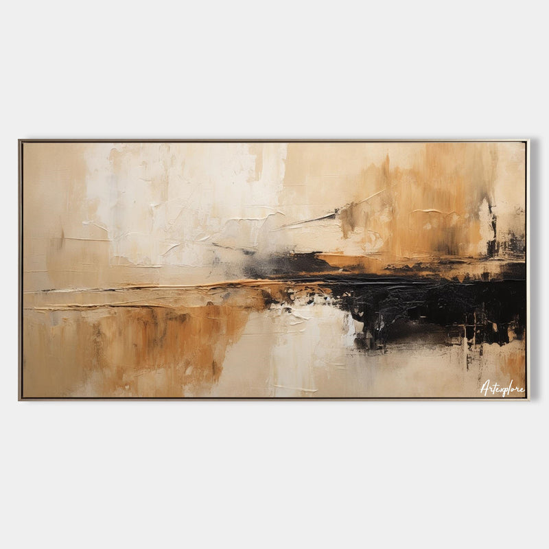 Modern large tan and brown abstract painting, black and beige acrylic painting for sale