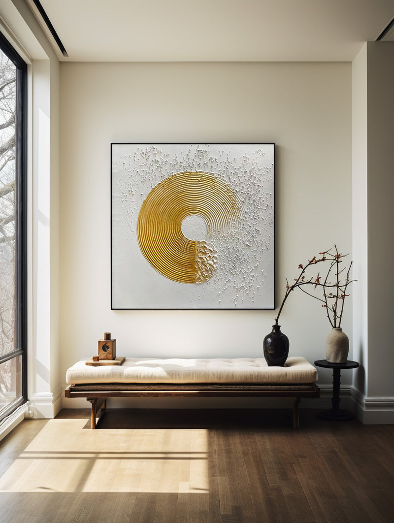 Yellow And White Abstract Art Painting Minimalist Wall Art Framed Canvas Art | Artexplore