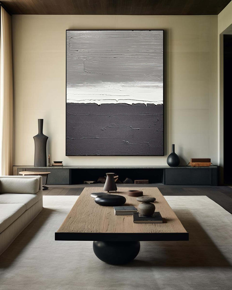 Modern Abstract Painting On Canvas Acrylic Abstract Contemporary Art Large Black White Grey Wall Art 