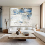 Blue And White Abstract Minimalist Art Horizontal Contemporary Abstract Painting