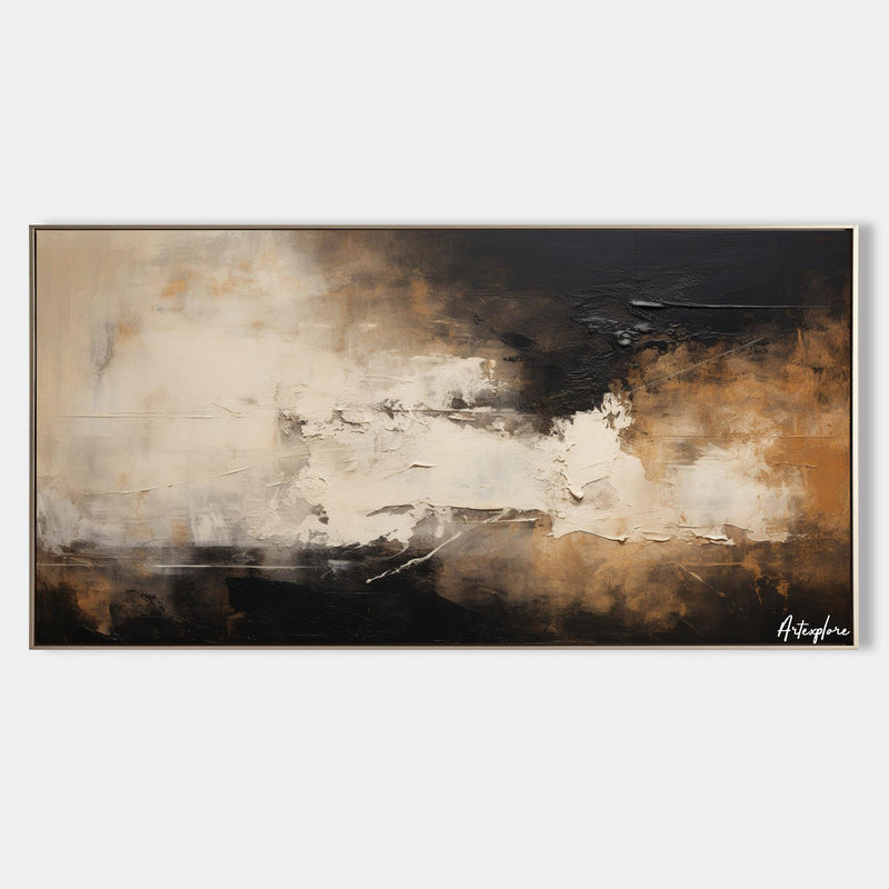 Large canvas paintings, dark beige and black abstract wall art, rich textured paintings