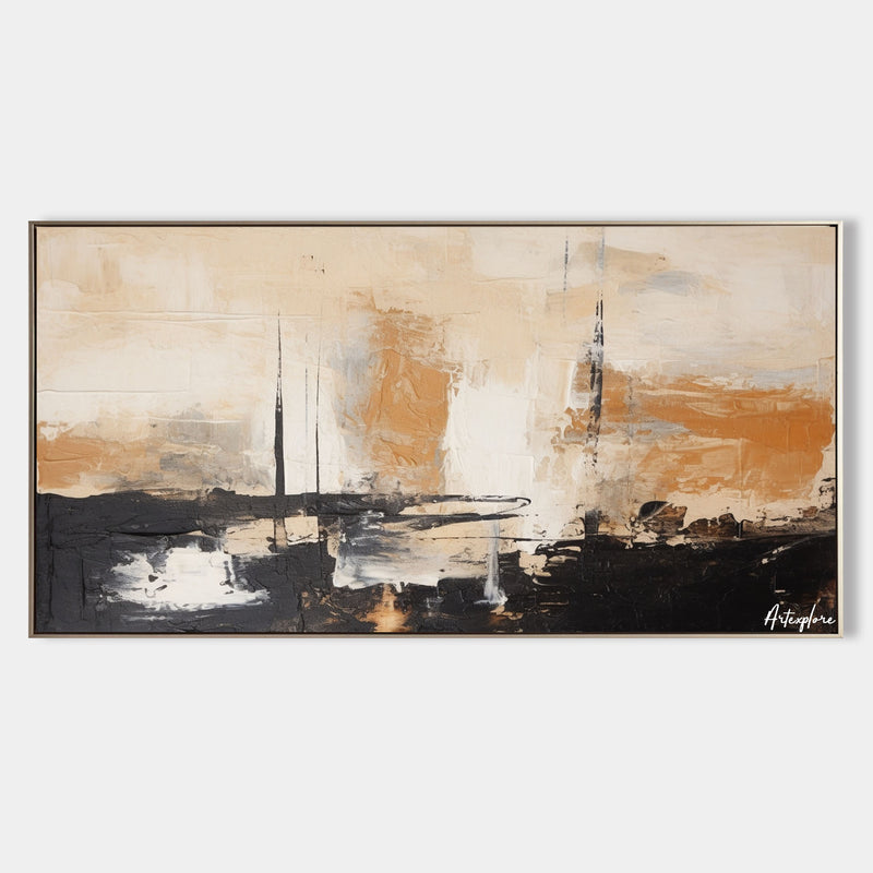 Wabi-sabi black beige canvas paintings, dark beige soft brush strokes painting for sale