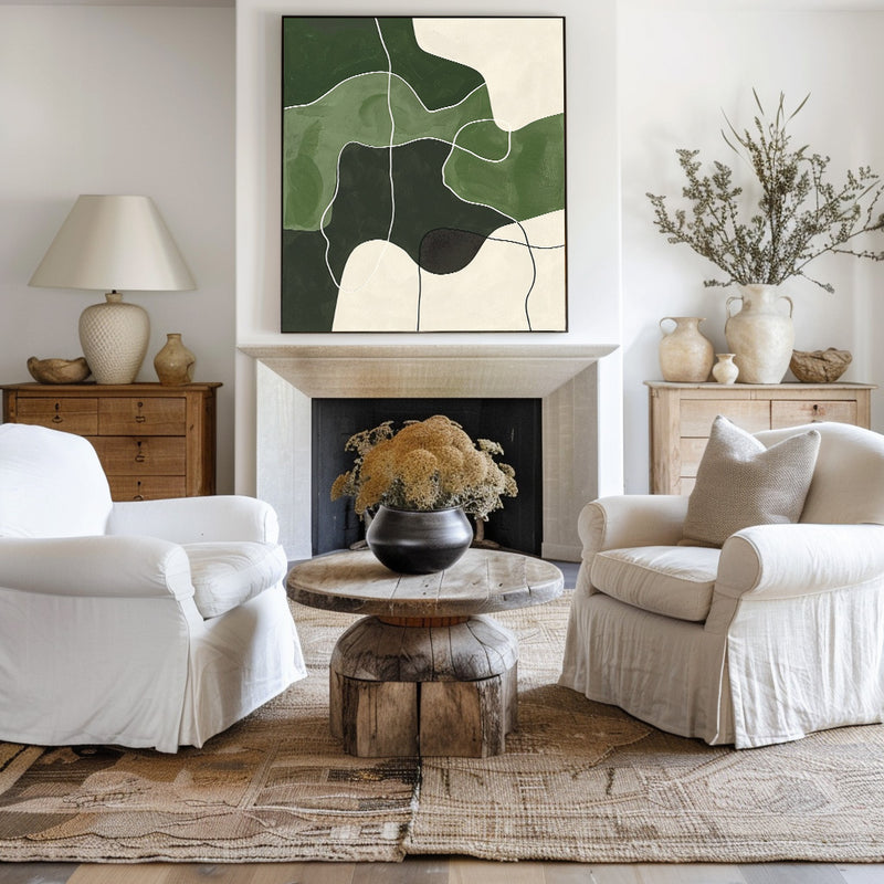 Large Green And White Geometric Wall Art Green Minimalist Painting Green Textured Wall Art