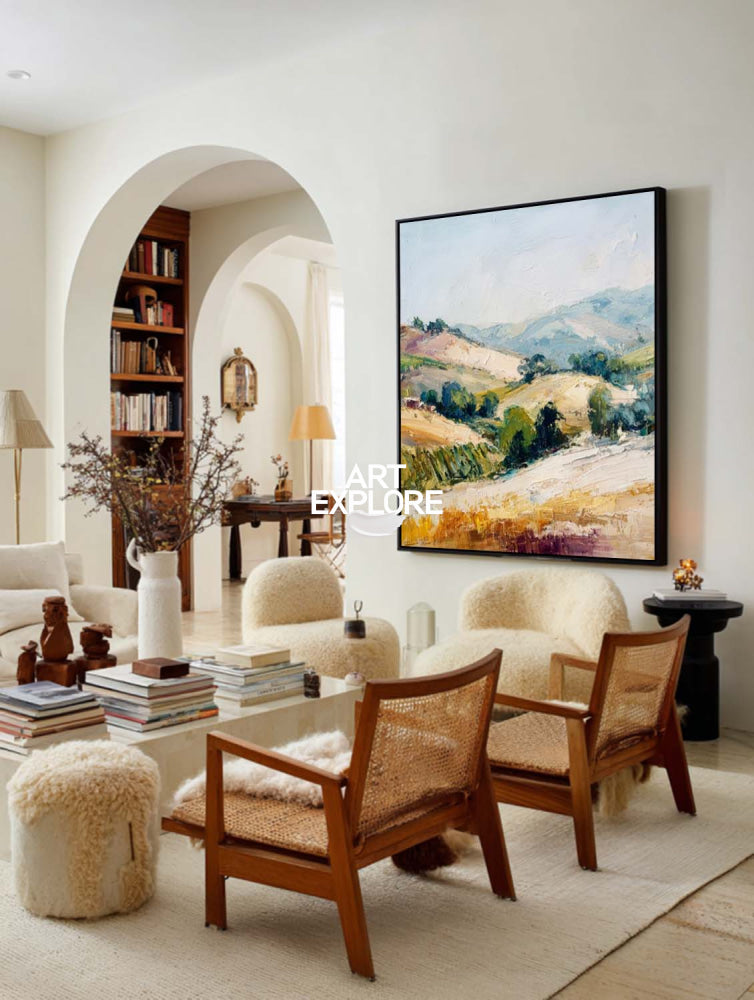 Abstract Hillside Artwork With Organic Shapes And Earthy Palette For Contemporary Interiors