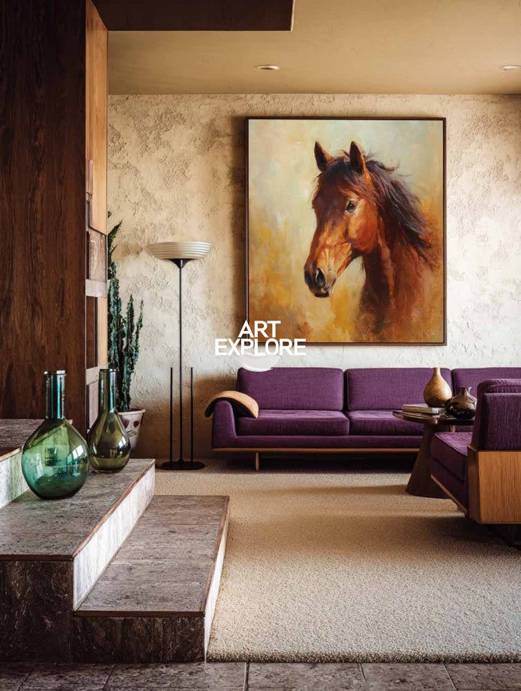 Modern Abstract Horse Painting Brown Tones Original Art For Living Room And Office Decor