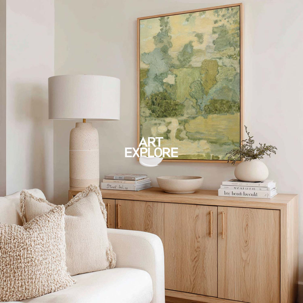 Original Green And Beige Nature Inspired Abstract Painting With Rich Texture And Depth