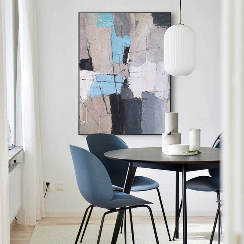 Blue Grey Abstract Geometric Painting For Sale, Geometric Acrylic Painting, Modern Abstract Art