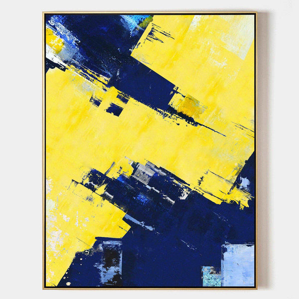 Original Texture Palette Blue Yellow Abstract Oil Painting On Canvas Abstract Painting With Palette Knife