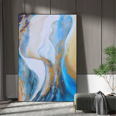 Abstract Blue And Gold Canvas Painting Large Original Acrylic Abstract Canvas Art Modern Abstract Painting 