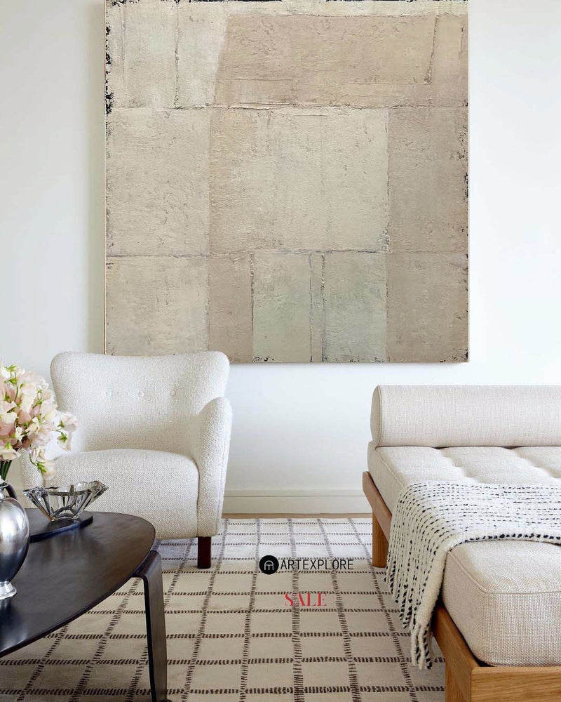 Wabi-sabi Beige Minimal Painting Beige Abstract Wall Art Earth Tone Canvas Art For Sale