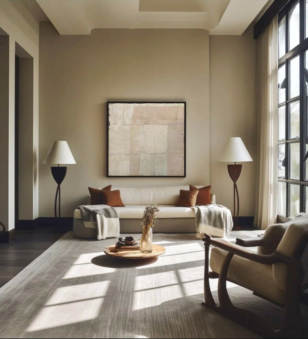 Wabi-sabi Beige Minimal Painting Beige Abstract Wall Art Earth Tone Canvas Art For Sale