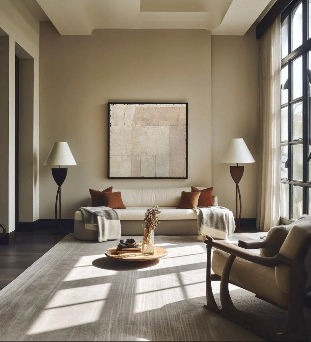 Wabi-sabi Beige Minimal Painting Beige Abstract Wall Art Earth Tone Canvas Art For Sale