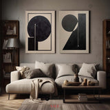 Modern Diptych Black White Minimalist Art Paintings Set of 2 Minimalist Canvas Wall Art