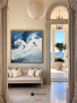 Modern Light Blue Surf Wall Art Paintings White Blue Surf Canvas Painting Original Handmade Painting