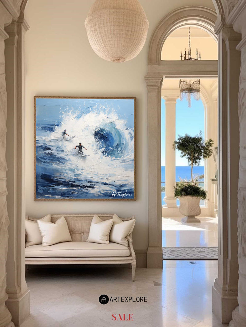 Original Blue Waves Painting Surf Art Paintings Textured Wall Art Surfing Painting Surfing Art