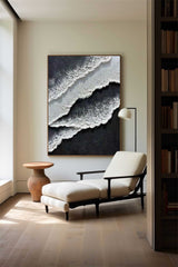 Black And White Plaster Painting Black Seashore Wall Art Painting Plaster Textured Art Painting