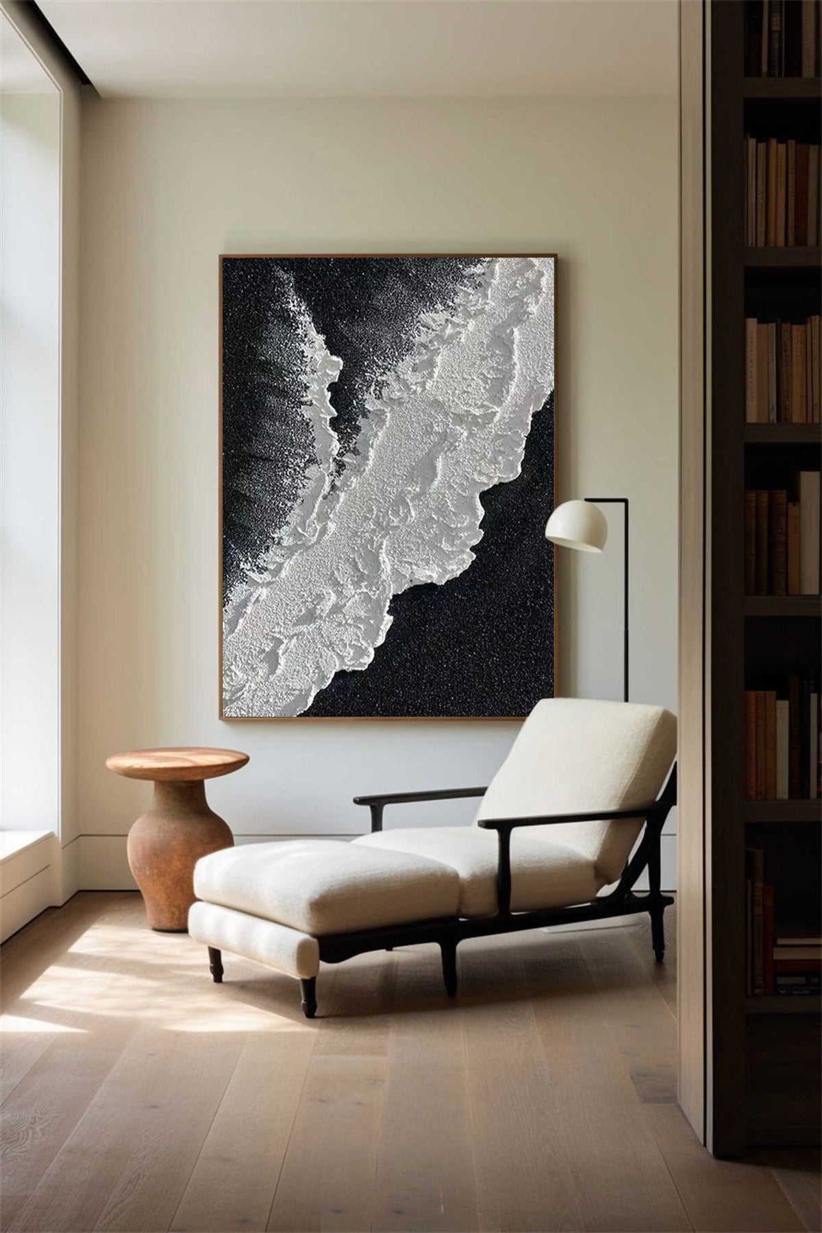 Black And White Plaster Painting Black Seashore Wall Art Painting Plaster Textured Art Painting