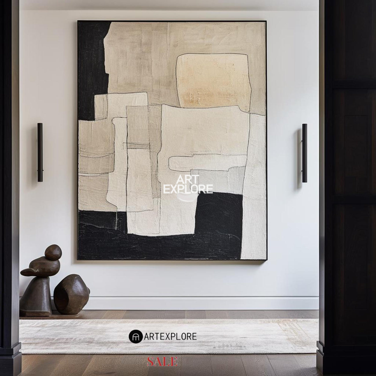 Modern Black And White Abstract Canvas Wall Art Minimalist Art Minimalist Painting For Livingroom