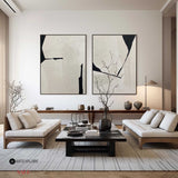 Wabi-Sabi Beige And Black Diptych Painting Set Of 2 Beige Minimalist Art Abstract Canvas Wall Art