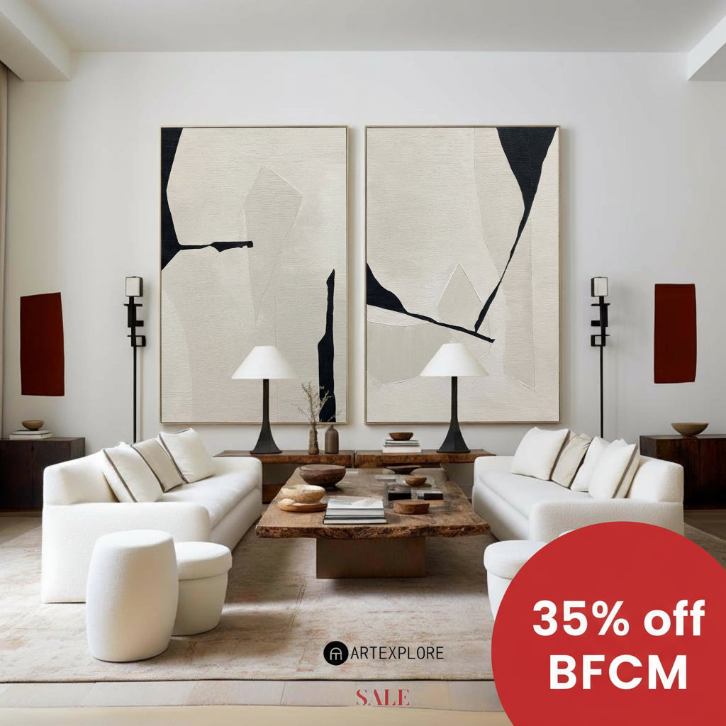 Wabi-Sabi Beige And Black Diptych Painting Set Of 2 Beige Minimalist Art Abstract Canvas Wall Art
