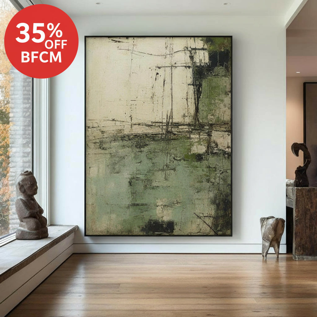 Wabi Sabi Green Painting Green Texture Canvas Wall Art Green Minimalist Wall Art For Sale