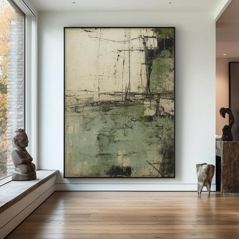 Wabi Sabi Green Painting Green Canvas Wall Art Green Minimalist Wall Art For Sale