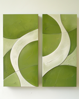 White And Green Diptych Painting 2 piece Minimalist Art Abstract Canvas Wall Art For Living Room