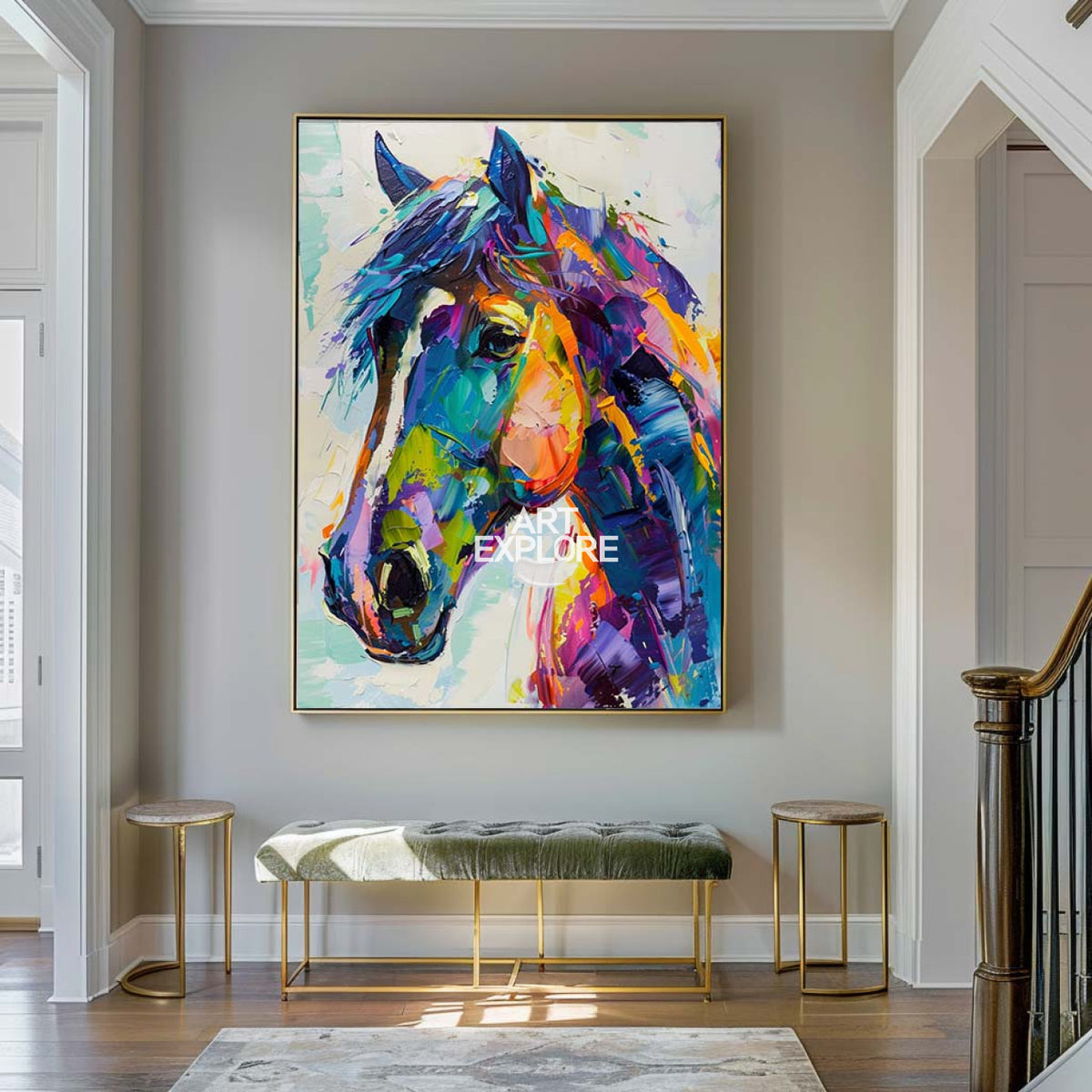 Large Colorful Horse Oil Painting Wild Horse Canvas Art Colorful
