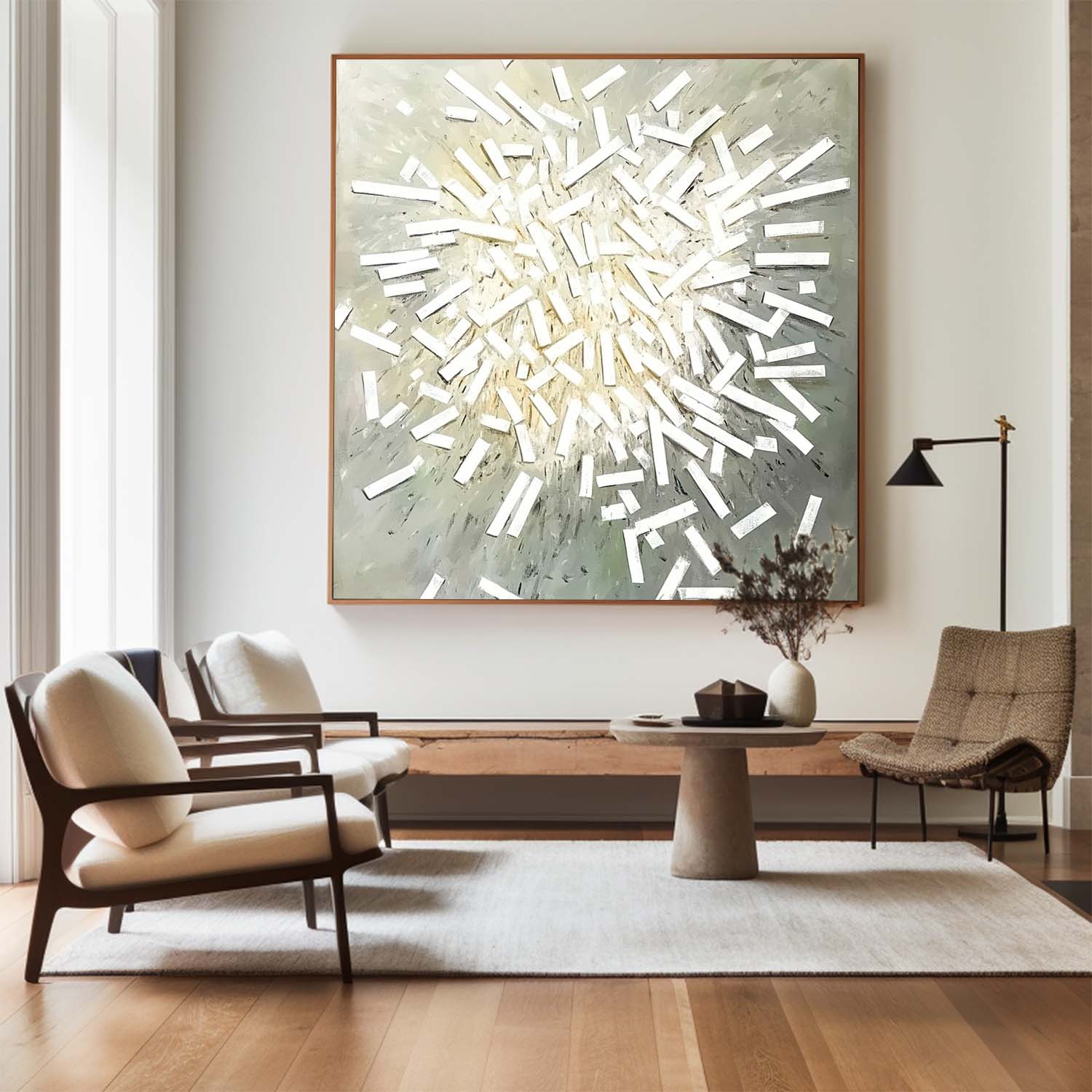 Large Beige and White Textured Art Painting Square Textured Wall Art Minimalist Texture Painting