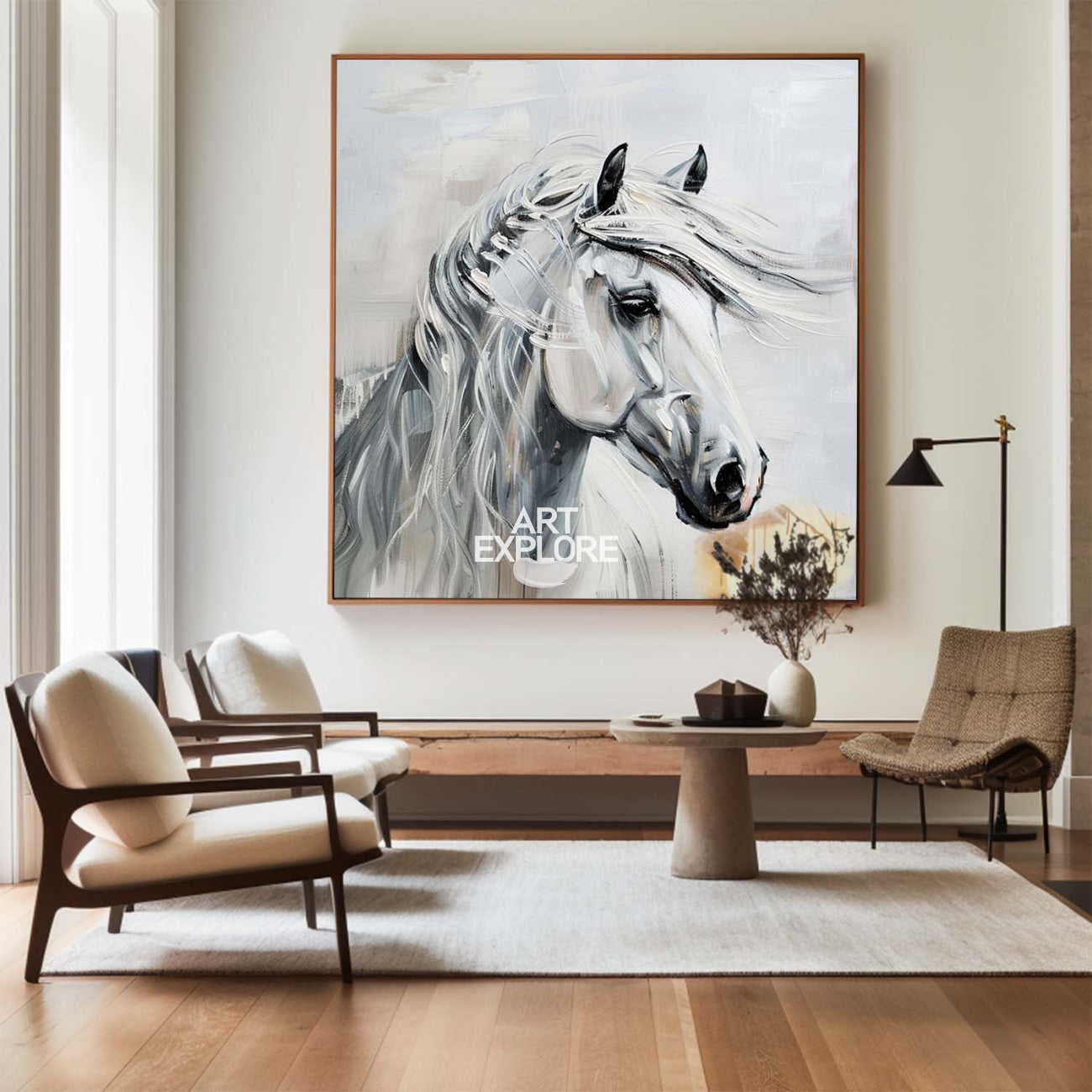 Large White Horse Portrait Wall Art Horse Oil Canvas Art Extra Large White Horse Wall Art For Sale