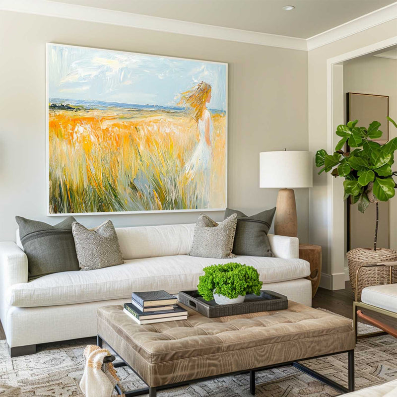 Large Beautiful Girl Seascapes Oil Painting Modern Seascape Textured Art Modern Canvas Art For Sale