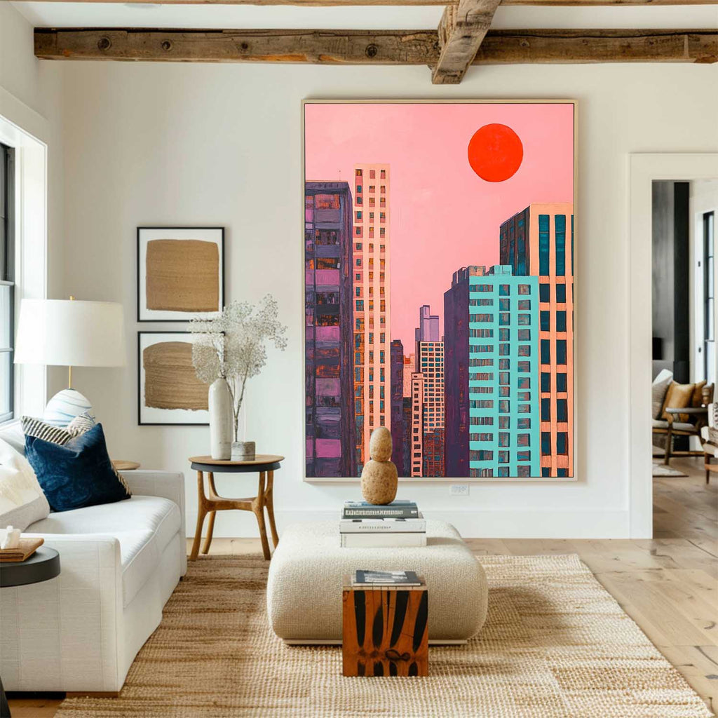 Large Modern Cityscape Canvas Art Vertical Abstract Wall Art Cityscape ...