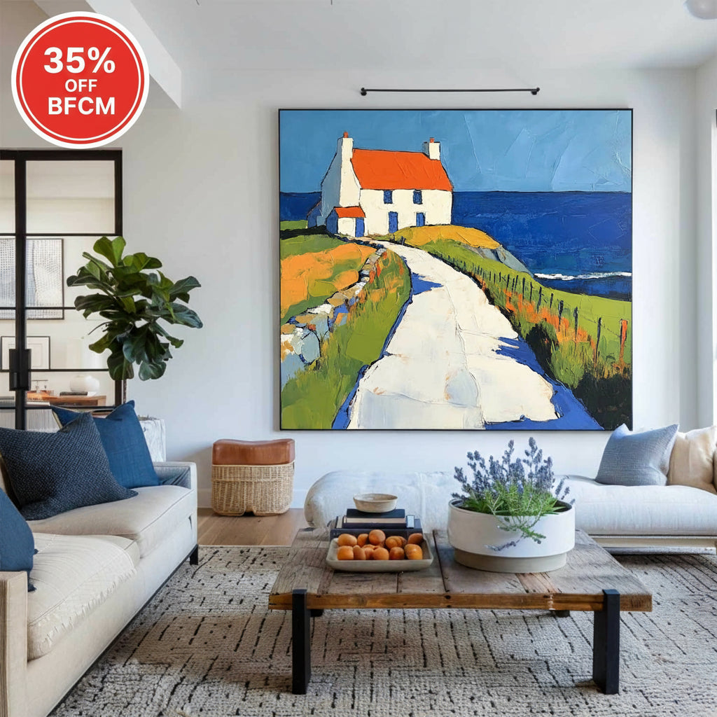 Modern Countryside Textured Canvas Art Large Countryside View Painting Landscape Painting For Sale
