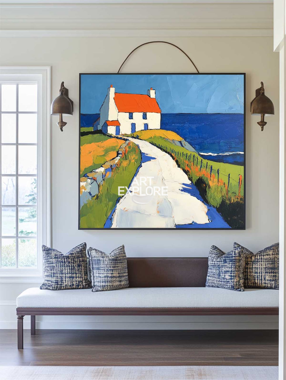 Modern Countryside Textured Canvas Art Large Countryside View Painting Landscape Painting For Sale