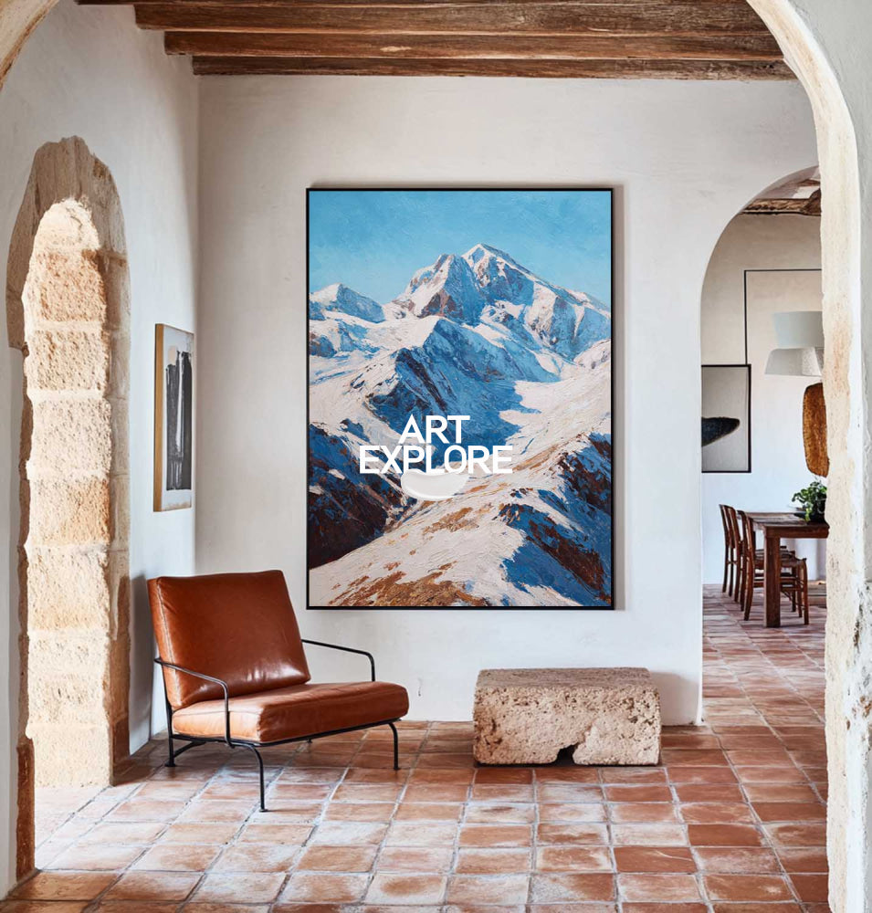 Majestic Snow Mountain Oil Painting For Modern Living Room Decor