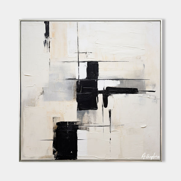 Black And White Abstract Minimalist Painting Large Canvas Wall Art For Sale