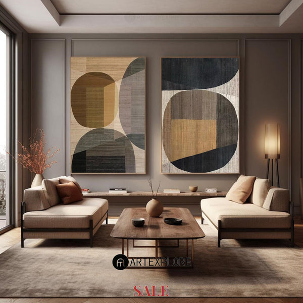 Wabi-sabi Brown Minimalist Set Of Two Wall Art Khaki Minimalist Canvas Art Large Minimalist Painitng For Sale