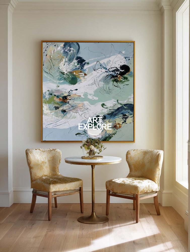 Abstract Green Botanical Oil Painting Original Art For Modern Living Room Decor