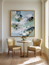 Abstract Green Botanical Oil Painting Original Art For Modern Living Room Decor